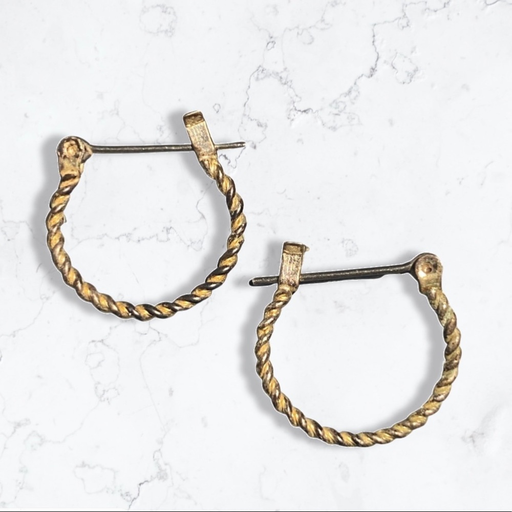 Gold Tone Roping Hoop Earrings - Pierced​